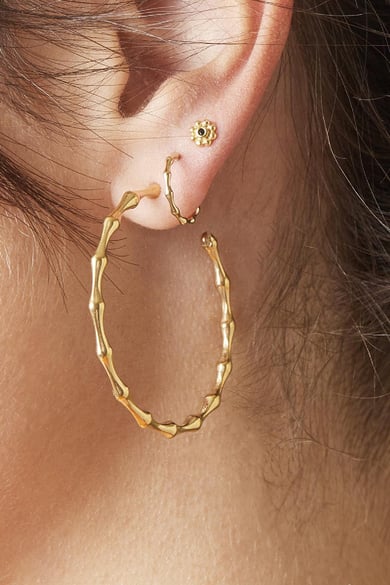 Boucles d'oreilles Bamboo Hoops L Argenté Acier inoxydable h5 Image2